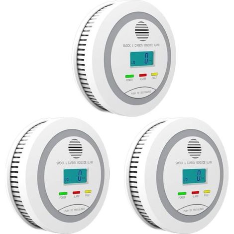 3 pièces Détecteur de fumée et CO 2 en 1 – Fonctionnement sur piles – Écran LCD intégré – Installation simple et rapide, adapté au domicile (1/5)