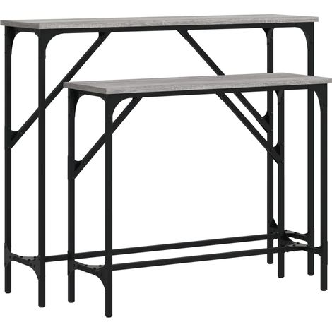 Lot de 2 tables d'appoint console en bois d'ingénierie gris et métal DEC032600