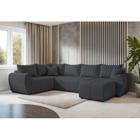 AX LIVING Malatya U XL Wohnlandschaft U Form XXL Ecksofa Dunkelgrau L