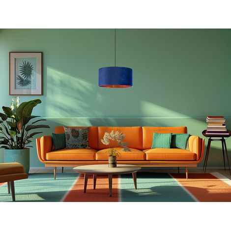 Pendelleuchte Vintage mit Lampenschirm Samt Blau / Gold, Ø 40cm (1/5)
