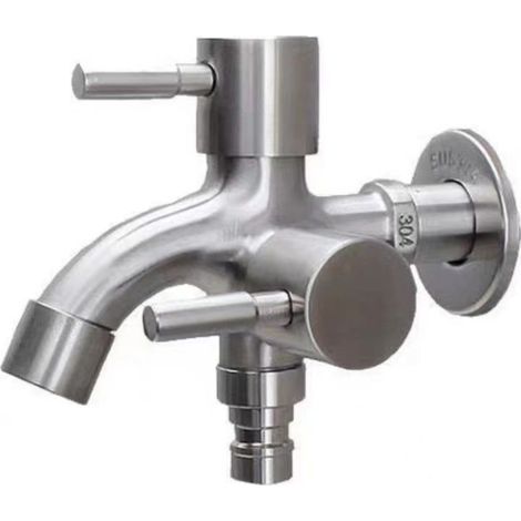 Robinet double pour machine à laver 1/2, robinet double en acier inoxydable, robinet mural pour machine à laver, robinet extérieur antigel 1/2 (1/4)
