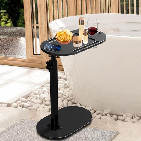 Table d'appoint en Forme de c, réglable en Hauteur 41-81cm, Table dappoint pivotante 360 degrés, Petite Table d appoint en Bois pour Salon Chambre canapé lit, Moderne compacte, Noir (1/5)