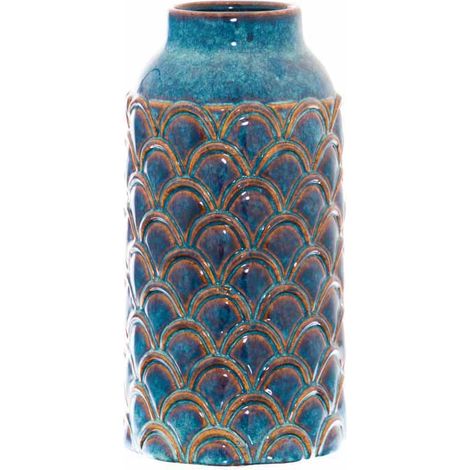 Seville Collection Large Scalloped Vase - Ceramic - L17 x W17 x H34 cm - Indigo