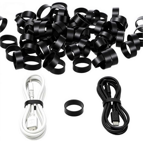 Mabor 200 Stück Silikon-Kabelbinder, kleine schwarze Gummibänder zur Organisation von Kabeln und Datenleitungen, wiederverwendbare elastische Gummibänder für Zuhause und Büro (1/4)