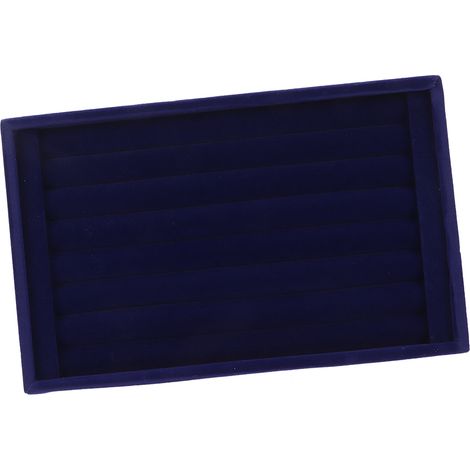 Plateau à bijoux multifonctionnel à 7 emplacements pour bagues et boucles d'oreilles, gain de place, en velours bleu. Présentoir à bijoux. (1/5)