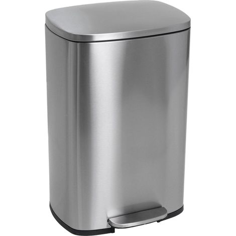 Poubelle de cuisine à pédale 50L Design en acier Inox brossé avec seau et fermeture douce (1/5)