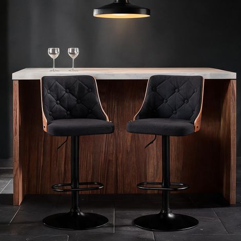 Tabouret de bar noir en lin polyester 48 x 53 x 113 cm (1/5)