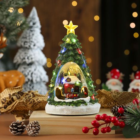 Boîte à musique en résine avec petit train rotatif LED, veilleuse décorative, décoration de Noël pour table et intérieur, ornement festif et idée cadeau (1/5)