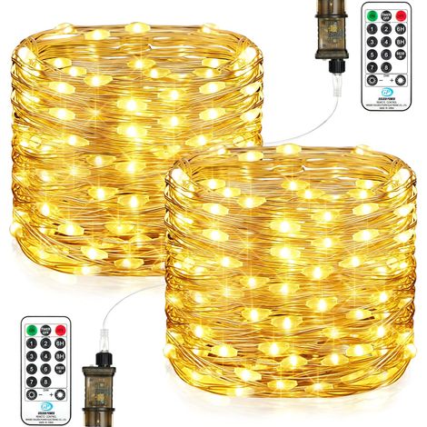 Guirlande Lumineuse Chambre, 23M 200LEDs Guirlandes Lumineuses à LED, 8 Modes Etanche avec Prise pour Décoration Intérieure Extérieure, Noël, Jardin, Anniversaire, Mariage (Blanc Chaud, Lot de 2)