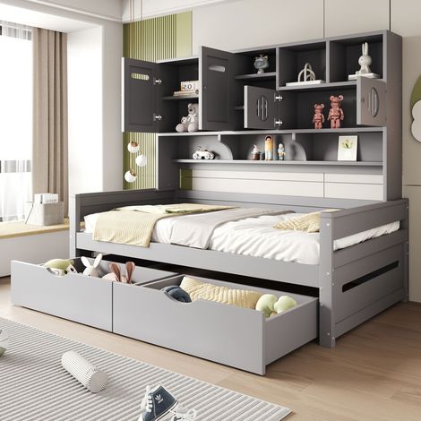 Lit cabane extensible 90x200→180x200 bois massif convertible (1/5)