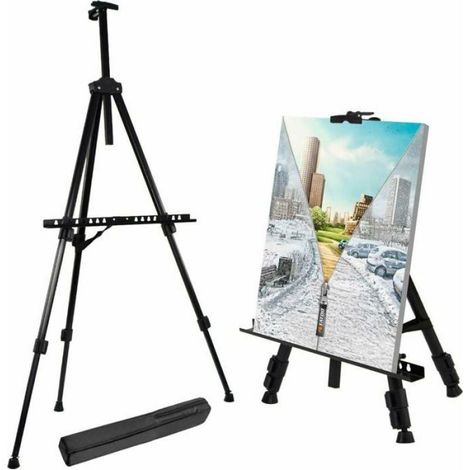 Chevalet Artiste - Aluminium Renforcé - Hauteur Réglable 53,3 cm à 177,8 cm - Pour Toile ou Tableau - Livré avec Sac de Transport (1/4)