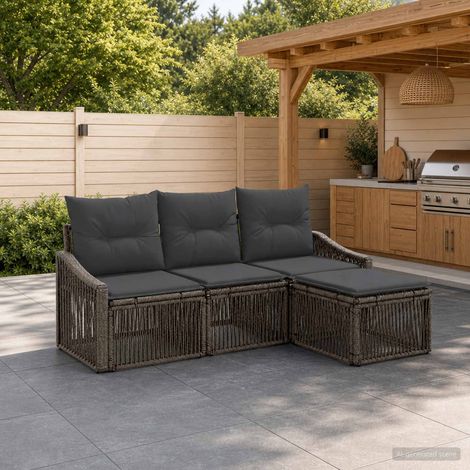 vidaXL Ensemble de canapé de jardin 4 pc Gris polyrotin (1/5)