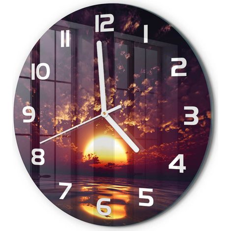 Horloge Murale Ronde Design Original Verre Silencieuse Déco Maison Coucher du soleil fi 30 cm (1/5)