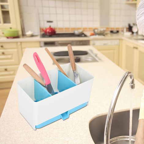 Abgetrennter, waschbarer Küchenabtropfkorb mit Aufbewahrungsbox für Löffel, Essstäbchen und Organizer (Blau) (1/5)