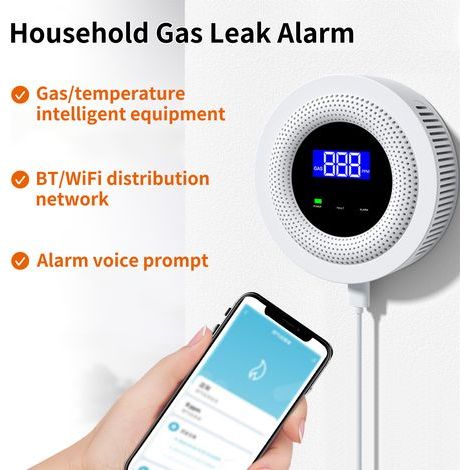 WiFi gas leak alarm, smart home detector, fuel sensor, leak detection for natural biogas, methane, SmartLife app, remote control, push notification (1/5)