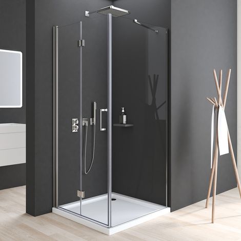 Duschkabine 80x100 cm Falttür mit Seitenwand, Duschkabine 100x80 cm Eckeinstieg Drehfalttür Dusche Duschabtrennung mit 6mm NANO ESG Sicherheitsglas Glas Duschwand, Dusche Falttüren Höhe: 195cm