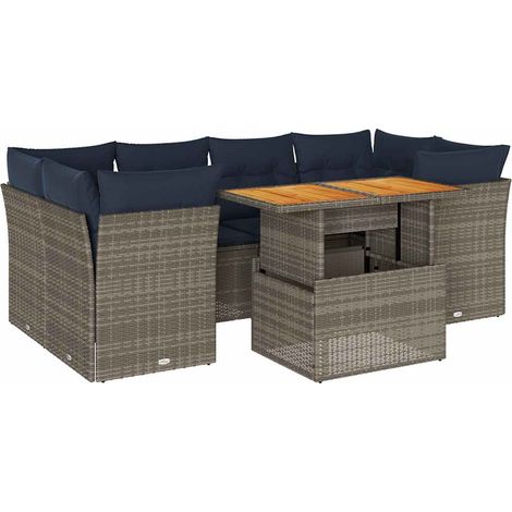 Maison Exclusive - Salon de jardin avec coussins 7 pcs gris résine tressée (1/5)