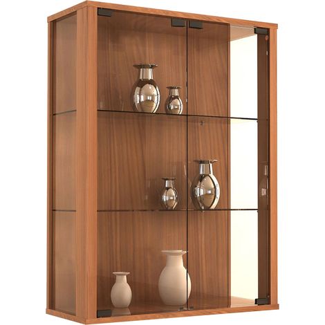 Vetrina in vetro VCM sospesa  Vetrina vetrina con vetro di sicurezza ESG  Dimensioni: A. 80 x L. 60 x T. 25 cm  Vetrina appesa vetro  Moderno e salvaspazio  Vetrina in vetro - Udina (nucleo noce)