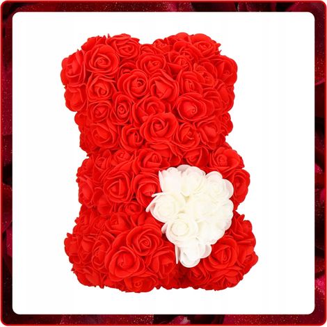 ORSO CON ROSA 30 CM ROSE BEAR CON PETALI DI ROSA FIOCCO SCATOLA REGALO ROSSO (1/5)