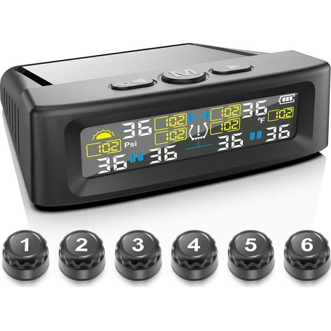 APEX Système de surveillance de la pression des pneus à six roues, pression maximale 9,9 bar/144 PSI, compatible avec la charge solaire et USB, convient aux camions, camping-cars et autobus. (1/5)