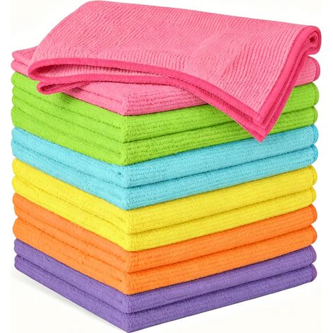 12 Mikrofasertücher, 6 verschiedene Farben, wiederverwendbare, fusselfreie Papiertücher für Auto, Küche, Bad und mehr (1/5)