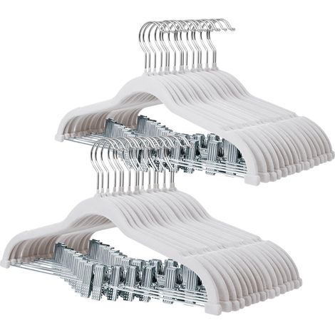 Lot de 32 cintres pour pantalons avec clips mobiles, cintres antidérapants en velours pour pantalons, jupes, chemises, manteaux, robes (lot de 32, blanc) (1/4)