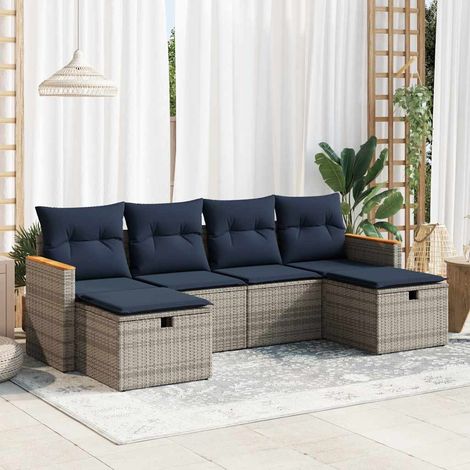 vidaXL 6 Piece Garden Sofa Set with Cushions Grey Poly Rattan (1/5)