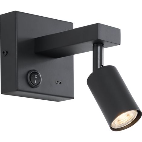 Moderne schwarze Wandleuchte mit USB-C, neigbar - Rex
