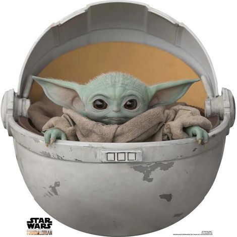 Figurine en carton Bébé Yoda alias Grogu dans son berceau volant film série Mandalorian H 75 CM