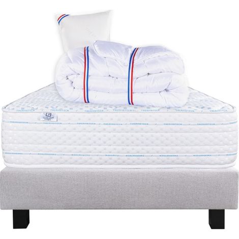 Ensemble Matelas Thermotec (24 cm), ferme, face été/hiver,Sommier (20cm), Couette et Oreiller, 90x190cm (1/5)