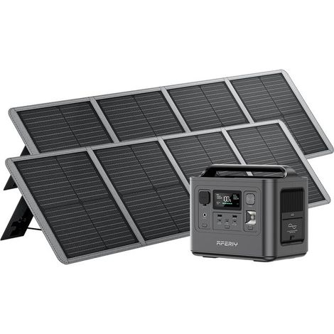 Tragbare Stromstation - AFERIY - 800W - 512Wh LiFePO4 - 2×100W faltbare Solarpanels - IP65