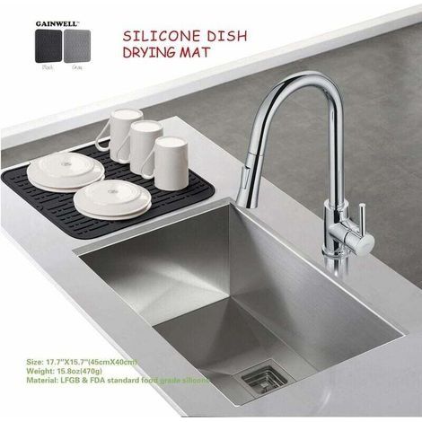 XL Silikon-Geschirrtrockenmatte 45 x 40 cm Lebenslange Garantie (Schwarz) (1/4)
