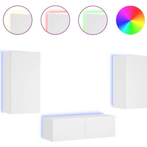 Maison Exclusive - 3-tlg. TV-Wohnwand mit LED-Leuchten Weiß
