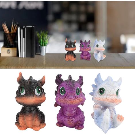 Figura multifuncional de dragón de resina para oficina y jardín: juego de 3 mini dragones. (1/5)