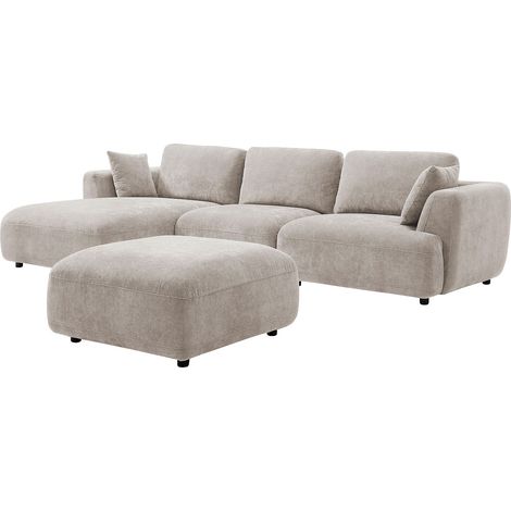 Canapé d'angle gauche et pouf en tissu beige TINDRALO (1/4)