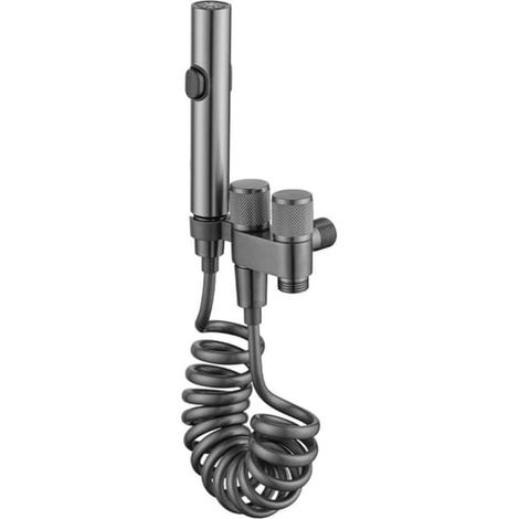 Mini WC en acier inoxydable – Robinet d'angle à deux sorties, douchette bidet portable avec insert en céramique, gris (1/5)
