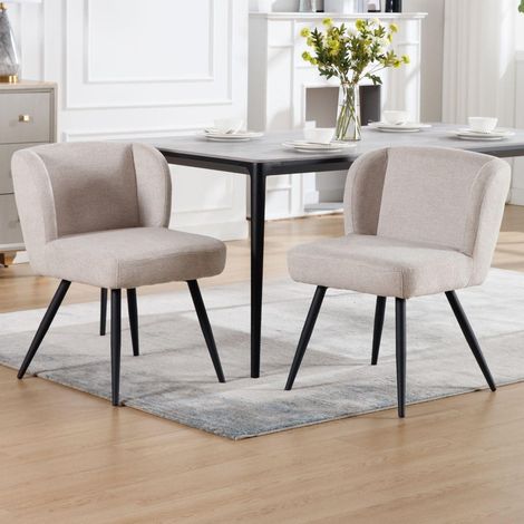 Esszimmerstühle 2er Set, Polsterstühle Leinenoptik mit Metallfüßen, Oatmeal (1/5)