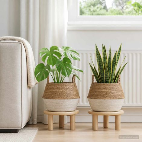vidaXL Plant Pot with Handles 2 pcs White 脴 45 x 36 cm 100% Seagrass (1/5)