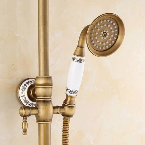 Duschkopf, Handbrause, Keramikmuster, Silikon-Wasserauslass, Kupferdüse, erhöhter Wasserdruck, waschbarer Schlauch, Badezimmer, Hotel, Bronze, internationaler Standard G1/2 (1/5)