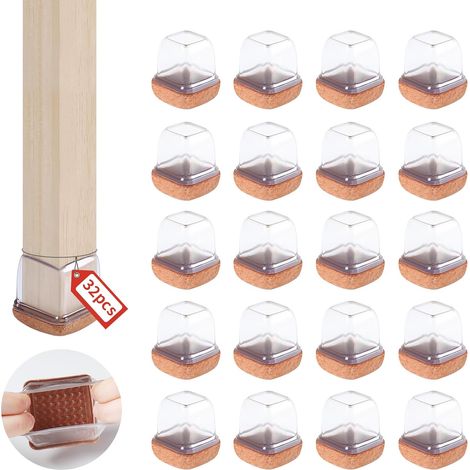 Chair Leg Protectors, 20-28mm Square Silicone Chair Pads with Thickened Felt, 32 Pieces Transparent Chair Pads Floor Protectors, Reduce Scratches (1/5)