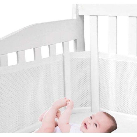 Babybettumrandung aus atmungsaktivem Netzgewebe mit 4 stoßdämpfenden Seiten – Modulare Paneele 160 x 30 cm und 340 x 30 cm – Maschinenwaschbar – Weiß (1/4)