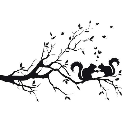 56 x 36cm Squirrel on Tree Branches Wall Stickers Nursery Leaves, DIY Removable Vinyl Wall Art Wallpaper Decal Mural Home Decor for Living Room, Bedroom, and Farmhouse Decor (Squirrel)
