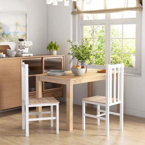 Juego de 2 Sillas de Comedor y Cocina con Respaldo de Listones Estructura de Madera de Pino 38,5x47,5x99 cm Blanco (1/5)