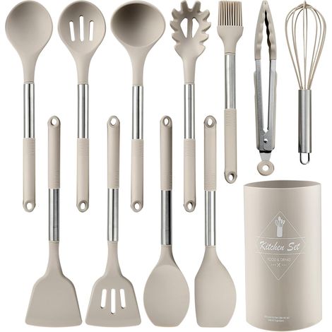 Set di pentole antiaderenti in silicone da 12 pezzi, resistenti al calore, lavabili in lavastoviglie, senza BPA, con spatole - Cachi