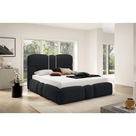Polsterbett Schlafzimmerbett JORDAN 120x200cm Komplettset in Stoff Doha Schwarz