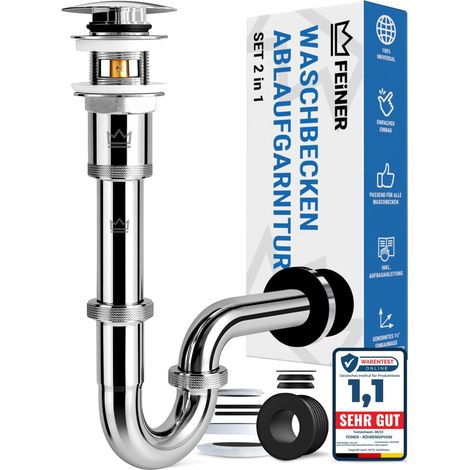Bonde de lavabo avec trop-plein, kit de siphon universel, en acier inoxydable, avec joints, vidéo de montage (1/5)