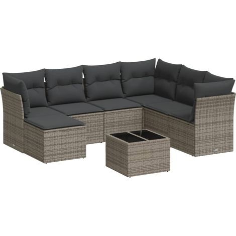 Maison Exclusive - 8-tlg. Garten-Sofagarnitur mit Kissen Grau Pol (1/3)