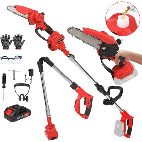 Tronçonneuse électrique 2 en 1 pour l'élagage des arbres et des jardins, cisaille à branches hautes alimentée par batterie, rouge (1 batterie)