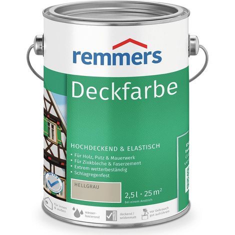 Remmers Deckfarbe hellgrau, 2,5 Liter, Deckfarbe für innen und außen, Wetterschutzfarbe viele Untergründe, hochdeckend, wetterfest
