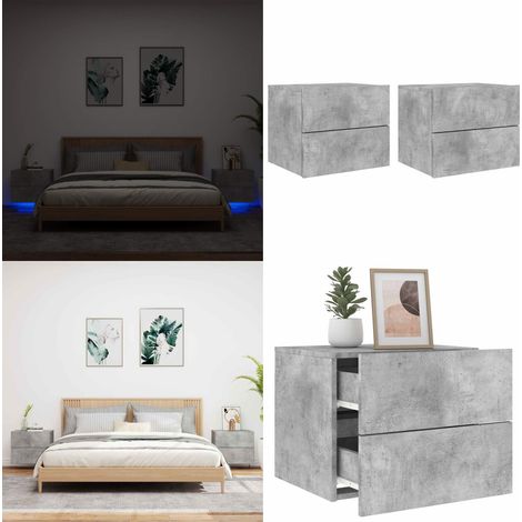 Wand-Nachttische mit LED-Leuchten 2 Stk. Betongrau - Wandregal - Nachttisch - Wohnzimmer Deko - Beleuchtung - Holzoptik - Home & Living (1/5)